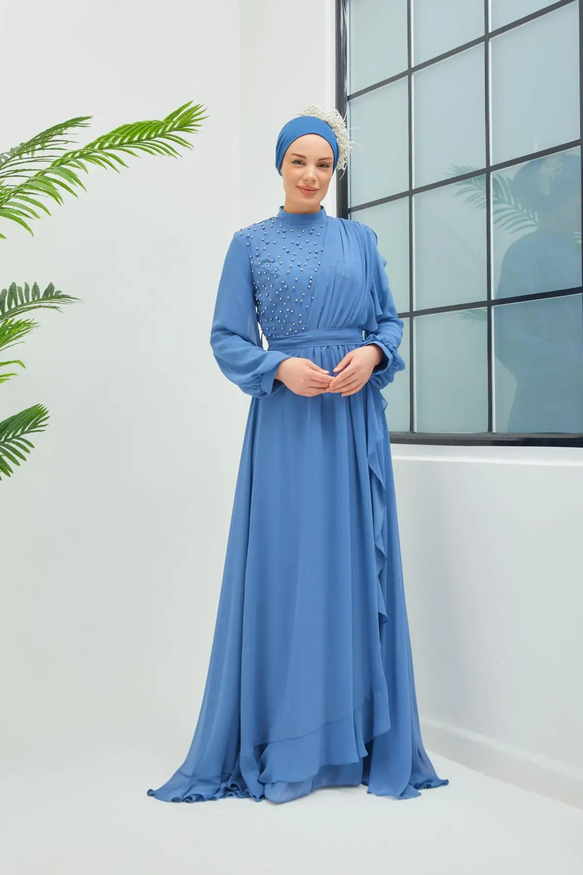 Muslim Fashion Islamic Clothing Evening Dress Women O-neck Long Sleeve Embroidery Print Long Dress