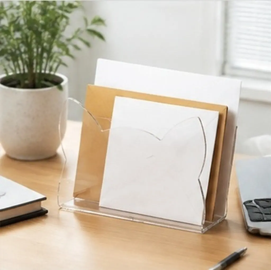 Clear Acrylic Cat Shaped Mail Holder Letter Organizer Envelope Rack Document Sorter for Desk Countertop Office Home Use