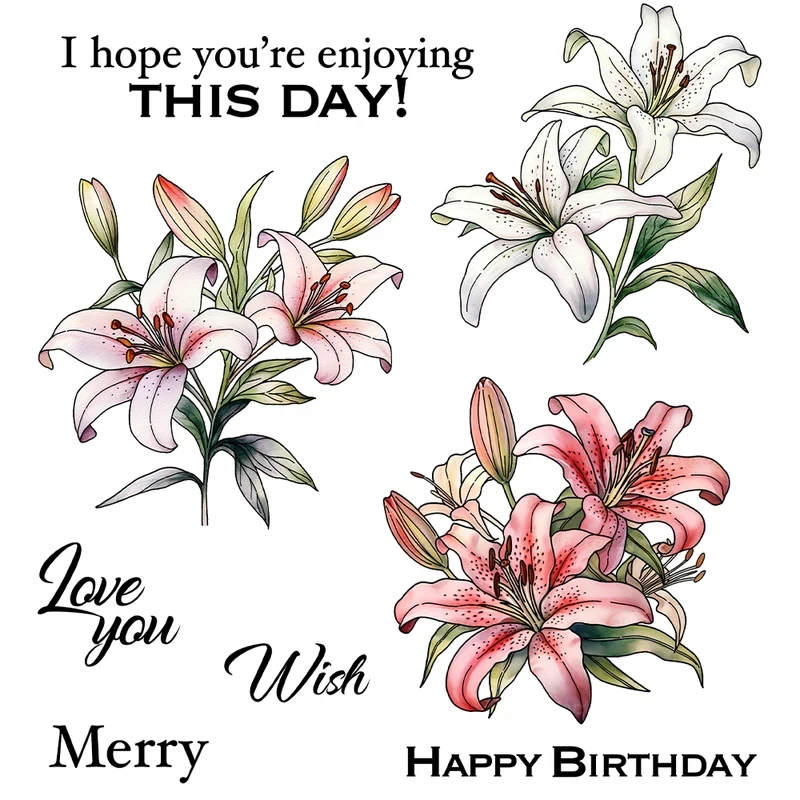 

Lily Flower Bouquet Cutting Dies Clear Stamp DIY Scrapbooking Metal Dies Silicone Stamp For Cards Albums Crafts Decor