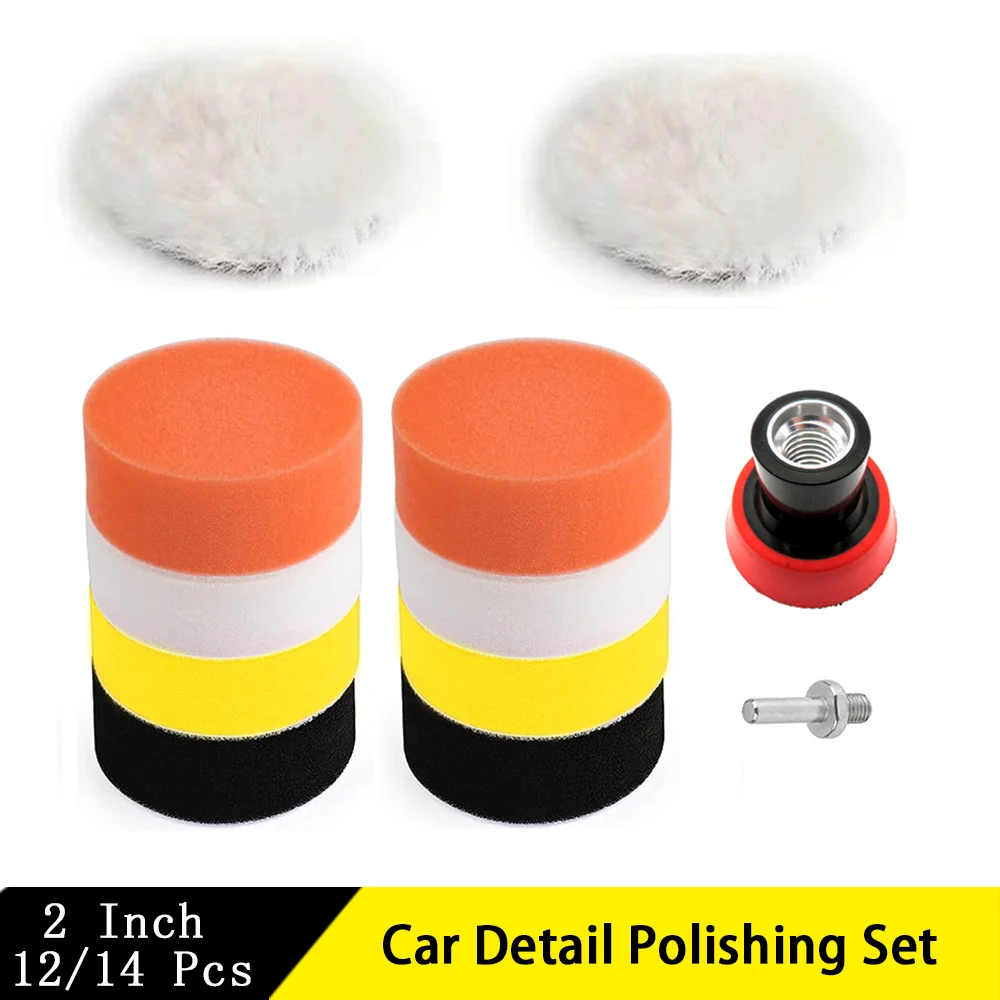 2 Inch Car Detail Polishing Set 12/14 Pcs with Polishing Sponge Wool Pad Sanding Plate for Removing the Scratches on the Car