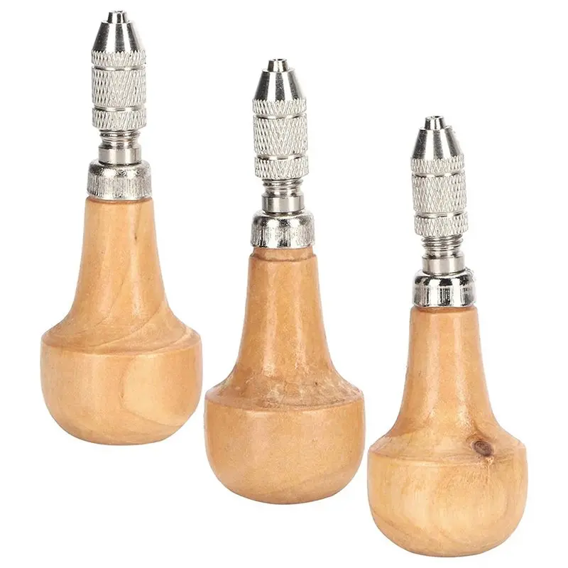 -[Retail TX] 6 Pieces Pin Vise Set With Precision Chuck Wood Stainless Steel Handles For Jewelry Making Engraving Metal Work