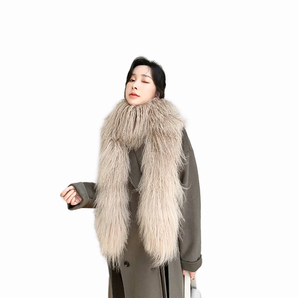 CX-S-210 Customizable Mongolian Lamb Fur Scarf  180CM Handmade Winter Ladies Tibet Lamb Fur Scarves