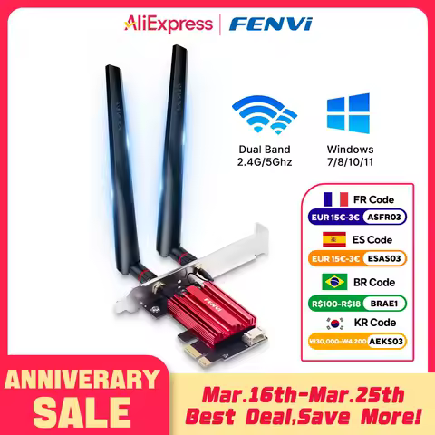 fenvi 1200Mbps Wifi PCI-E Wireless Adapter Bluetooth 4.0 Dual Band 2.4G/5GHz AC1200 Network Card for Desktop PC Win 7/8/10/11