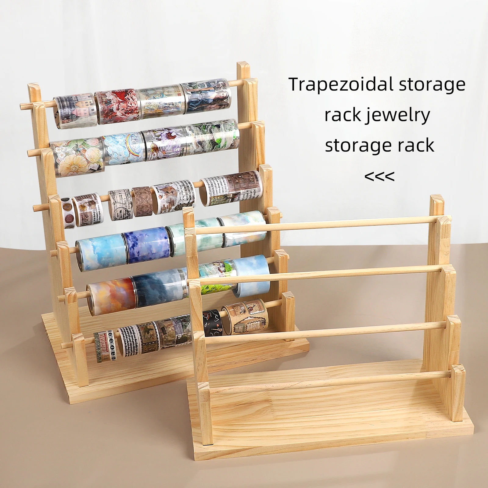 Four-layer/Six-layer Trapezoidal Wooden Storage Rack Tape Storage Rack Creative Journal Material Collage Stationery