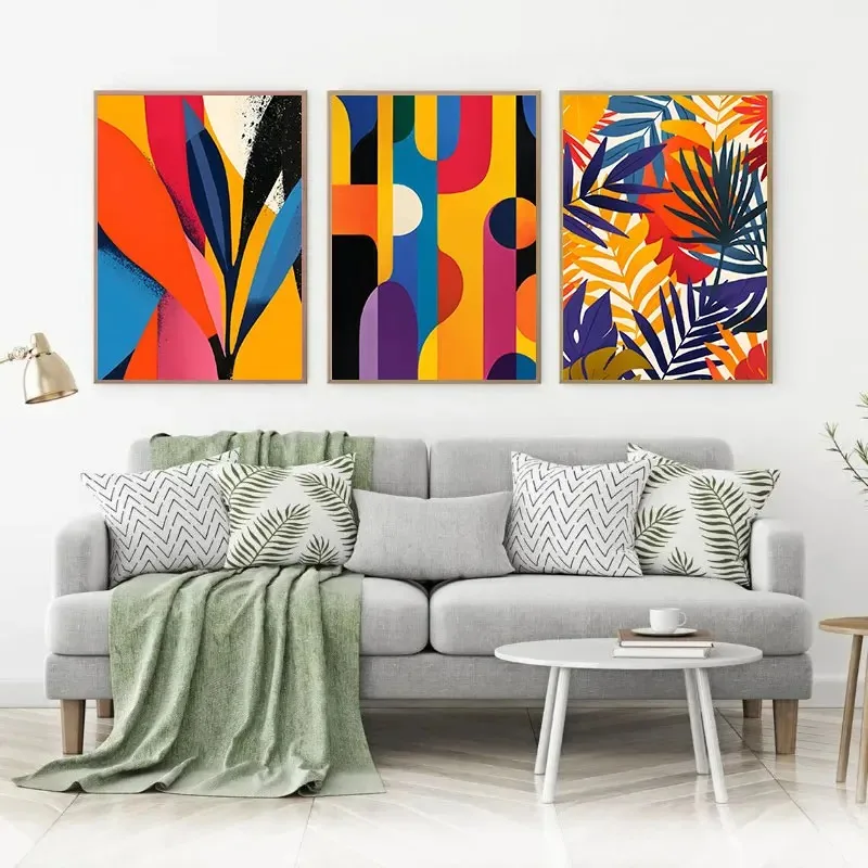 Abstract Color Canvas Painting Exhibition Living Room Decoration Life Aesthetic Art Wall Pictures Poster Leaf Color Block Puzzle