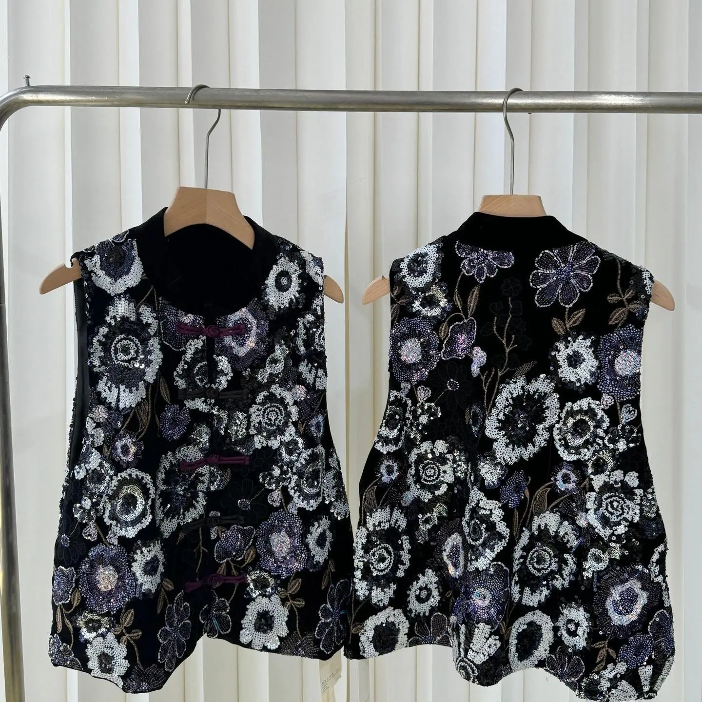 

New Chinese Sle Heavy Work Embroidery Sequin Vest Tank Top Spring Festival Self Preservation Purple Gas East Come
