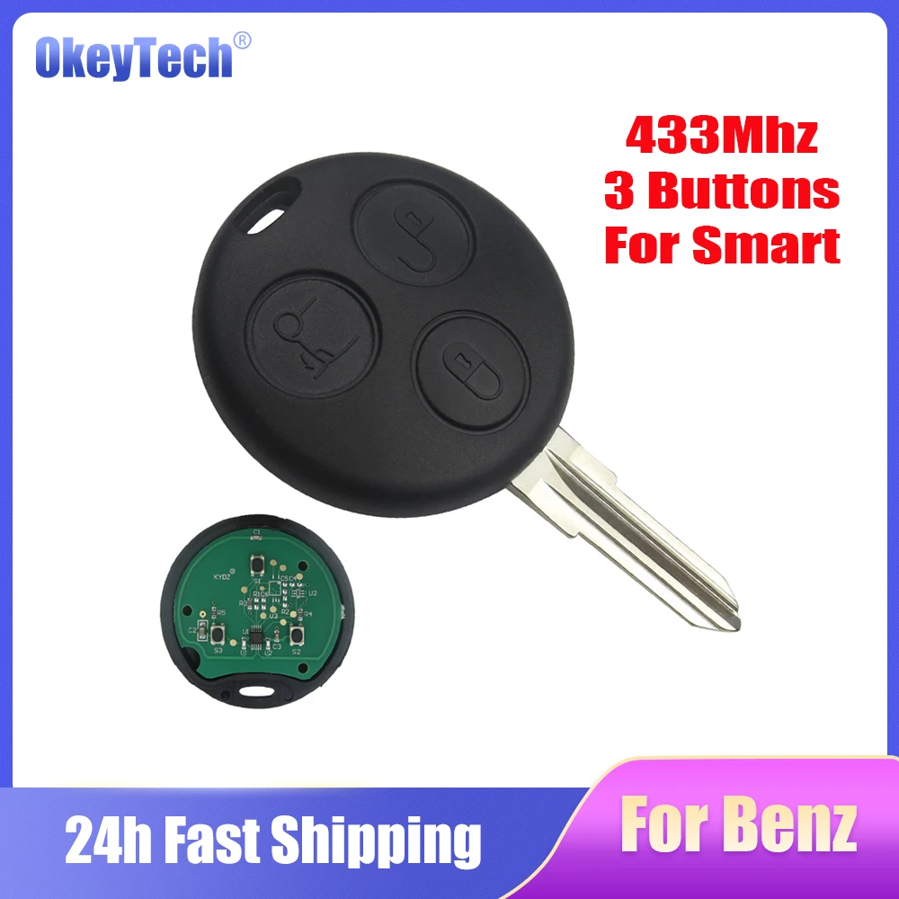 OkeyTech Car Remote Control Key For Mercedes Benz Smart Fortwo 450 Forfour City Coupe Roadster 433 Mhz Replace Smart Key