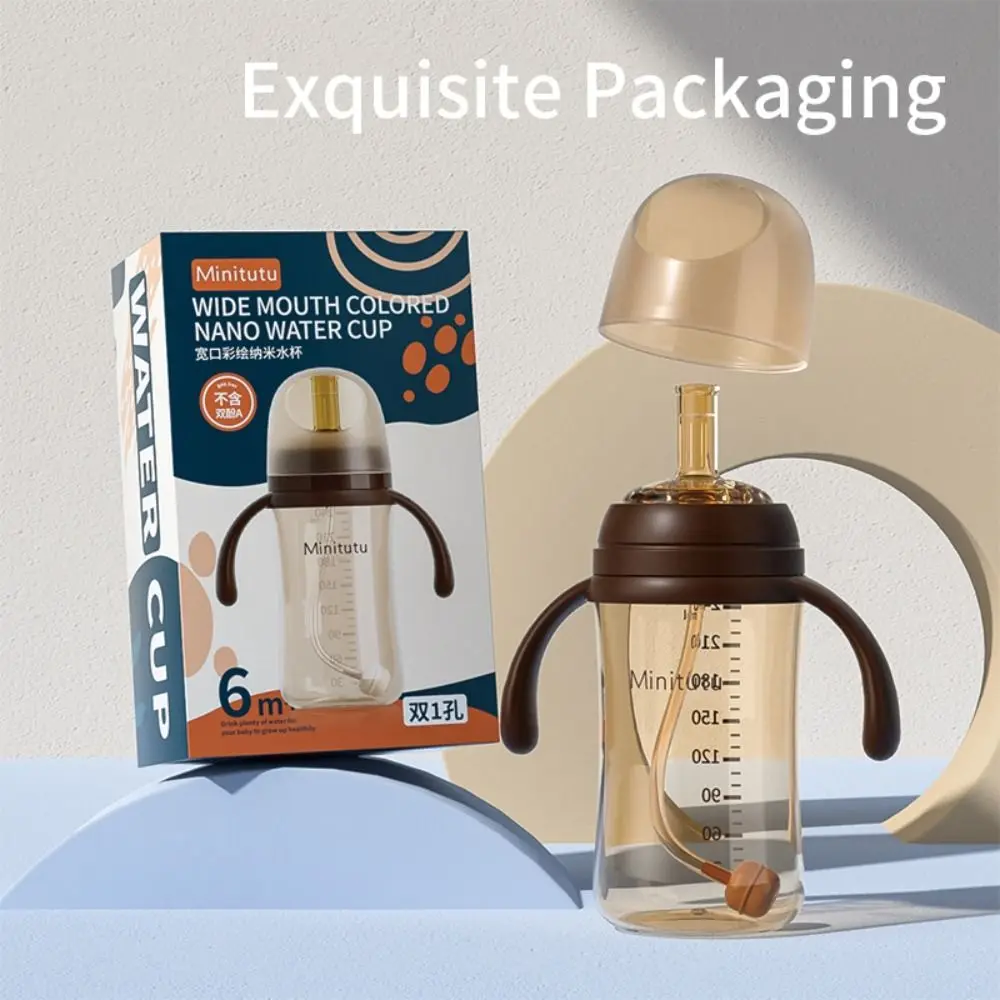 High capacity 240ml/300ml Straw Cup PP Material 5CM Wide Neck Nursing Bottle BPA Free Anti-Colic Milk Bottle Baby Kids