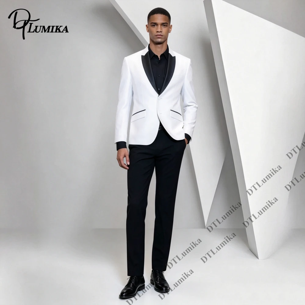 Timeless Two Tone Tuxedo Suit White Jacket with Black Shawl Lapel Black Pants Two Piece Formal Party Tuxedo Tailored Fit Suit