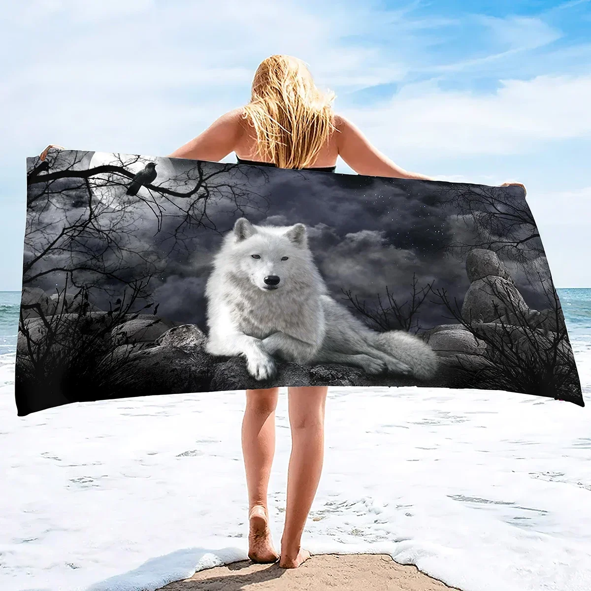 Wolf Beach Towel,Oversized Microfiber Bath Towel, Quick Dry Beach Bath Towel Sand Free for Travel Camping Swimming Yoga Sports