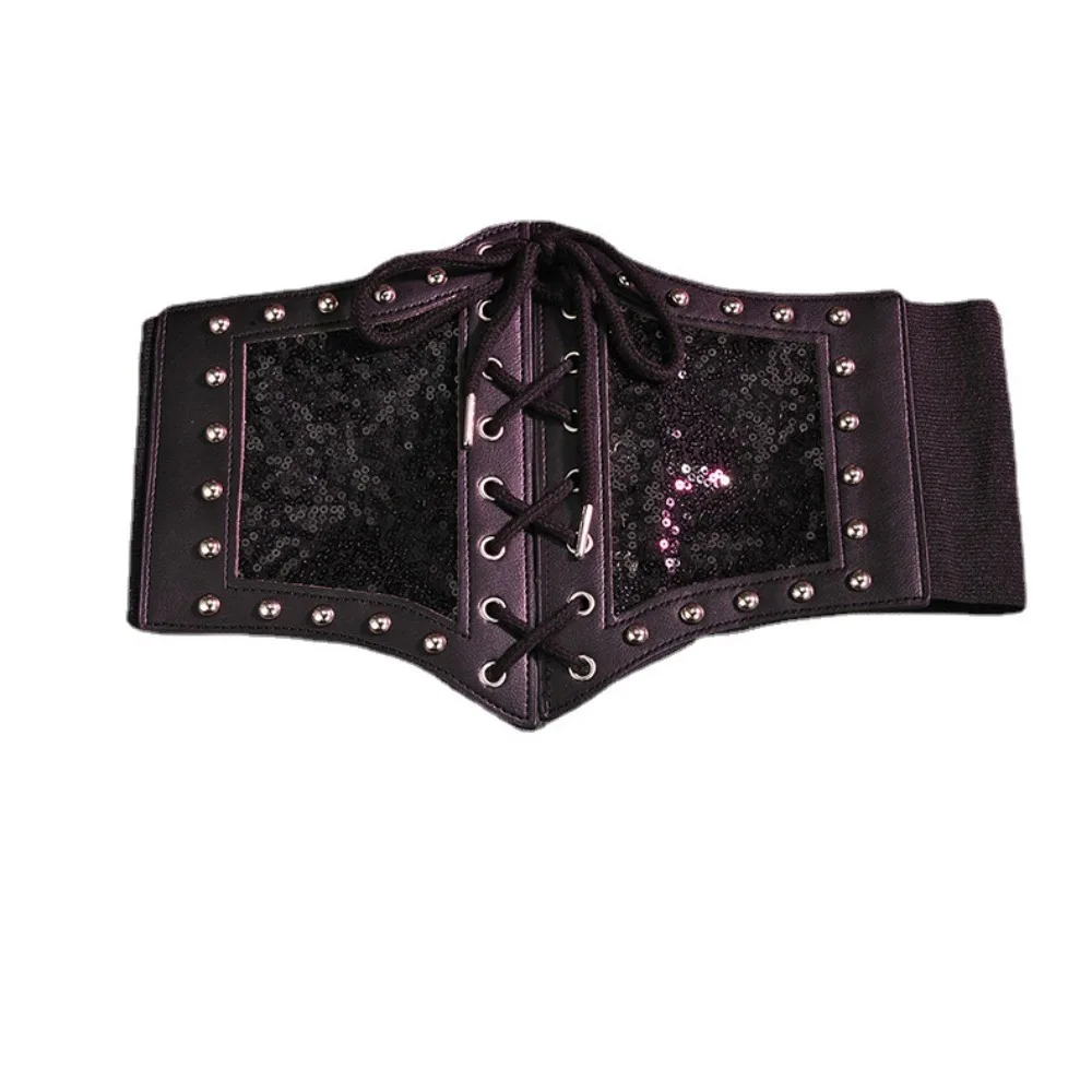 Fashion Adjustable Lace Cummerbunds Solid Color Leather Corset Belt Flower Waistband Wide Waist Corset Dress