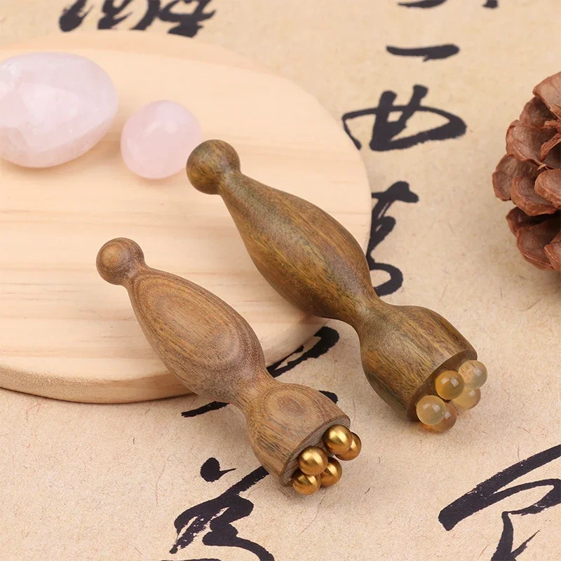 Lotus seedpod forma massageador ferramenta de fisioterapia facial verde sândalo rosto massagem ferramentas gua sha rosto cuidados com a pele massagem varas
