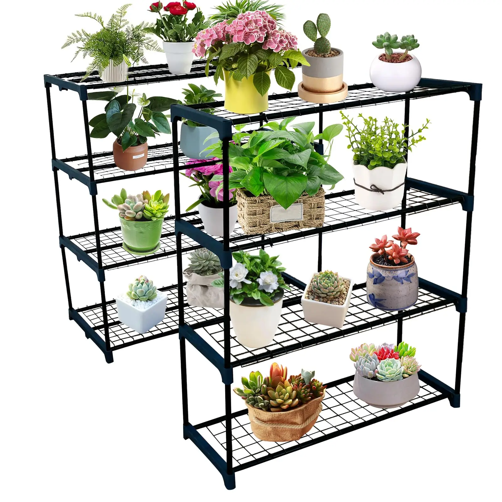 2 Pack Plant Stand, 4 Tier Greenhouse Shelves, Metal Shelf Plant Stand Rack, Portable Rustproof Garden Shelving Unit