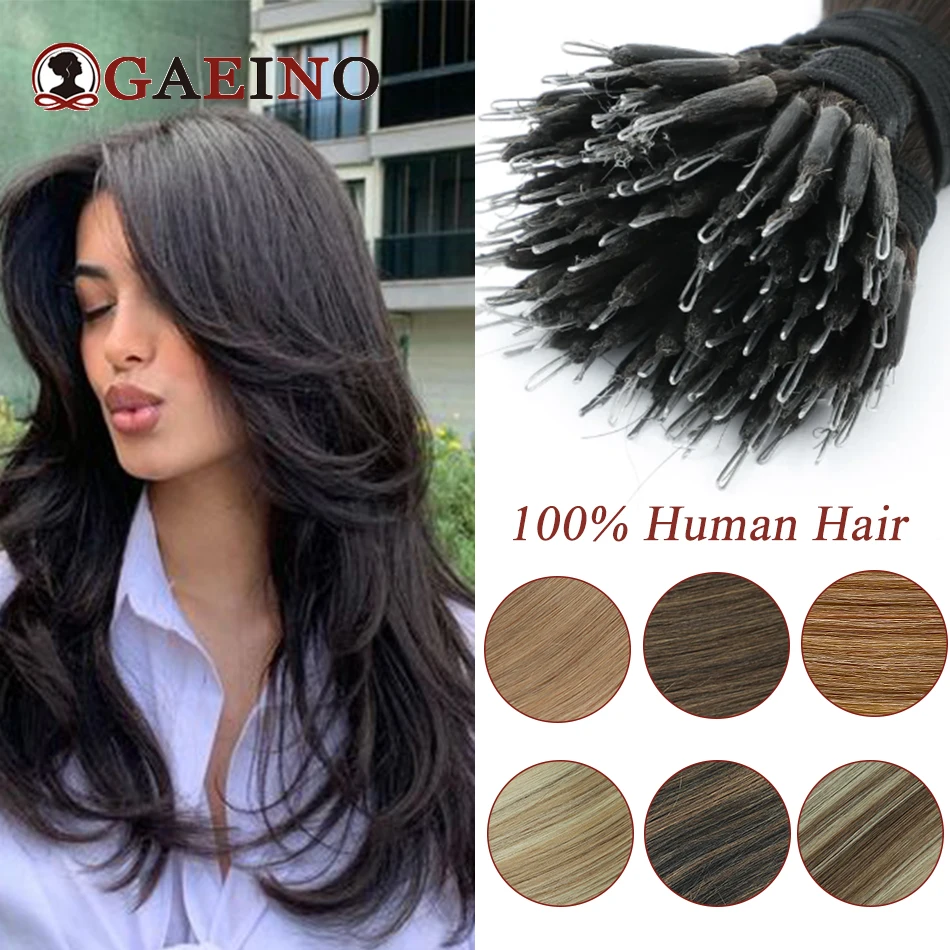 Nano Ring Hair Extensions Echt Menselijk Haar Steil 1b # Natural Black Micro Kralen Ring Hair Extensions Voor Vrouwen 1 G/stk 12-26Inch