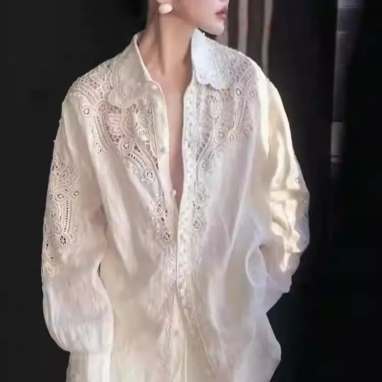 

Элегантная белая рубашка с вырезами, женская, свободного кроя, в роскошном стиле, осенняя коллекция, модный деловой повседневный топ