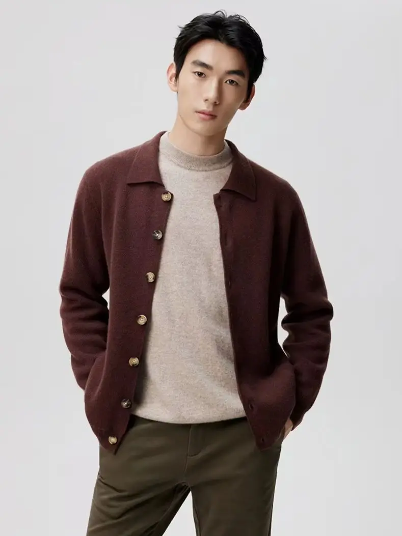 New men's lapel cashmere button cardigan is simple, comfortable and stylish.