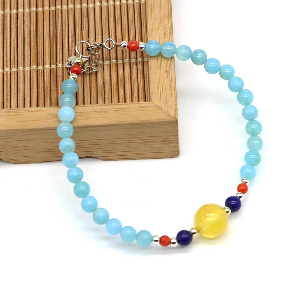 Natural Aquamarines Bracelet Fine Beads Design Yellow Jade Healing Crystal Energy Gems Ornaments Women Jewelry Gifts Wholesale