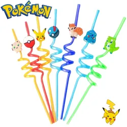 Pokemon  Pikachu Reusable Plastic Straws Kids Birthday Party Decor Straws Milkshake Ice Drinks Wedding Party Supplie 1/5/10PCS