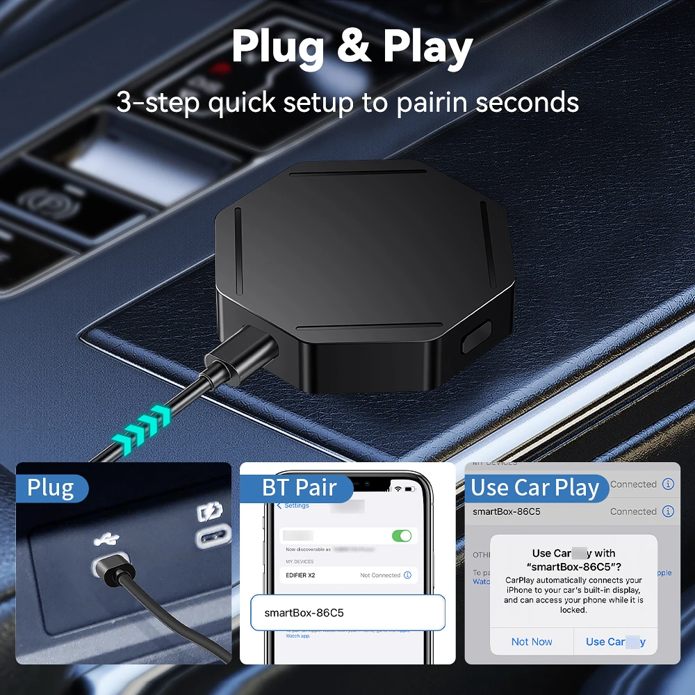 C11 محول CarPlay اللاسلكي Android Auto اللاسلكي سبوتيفي لمازدا تويوتا مرسيدس بيجو فولفو كيا 2 في 1 Carplay AI Box #3