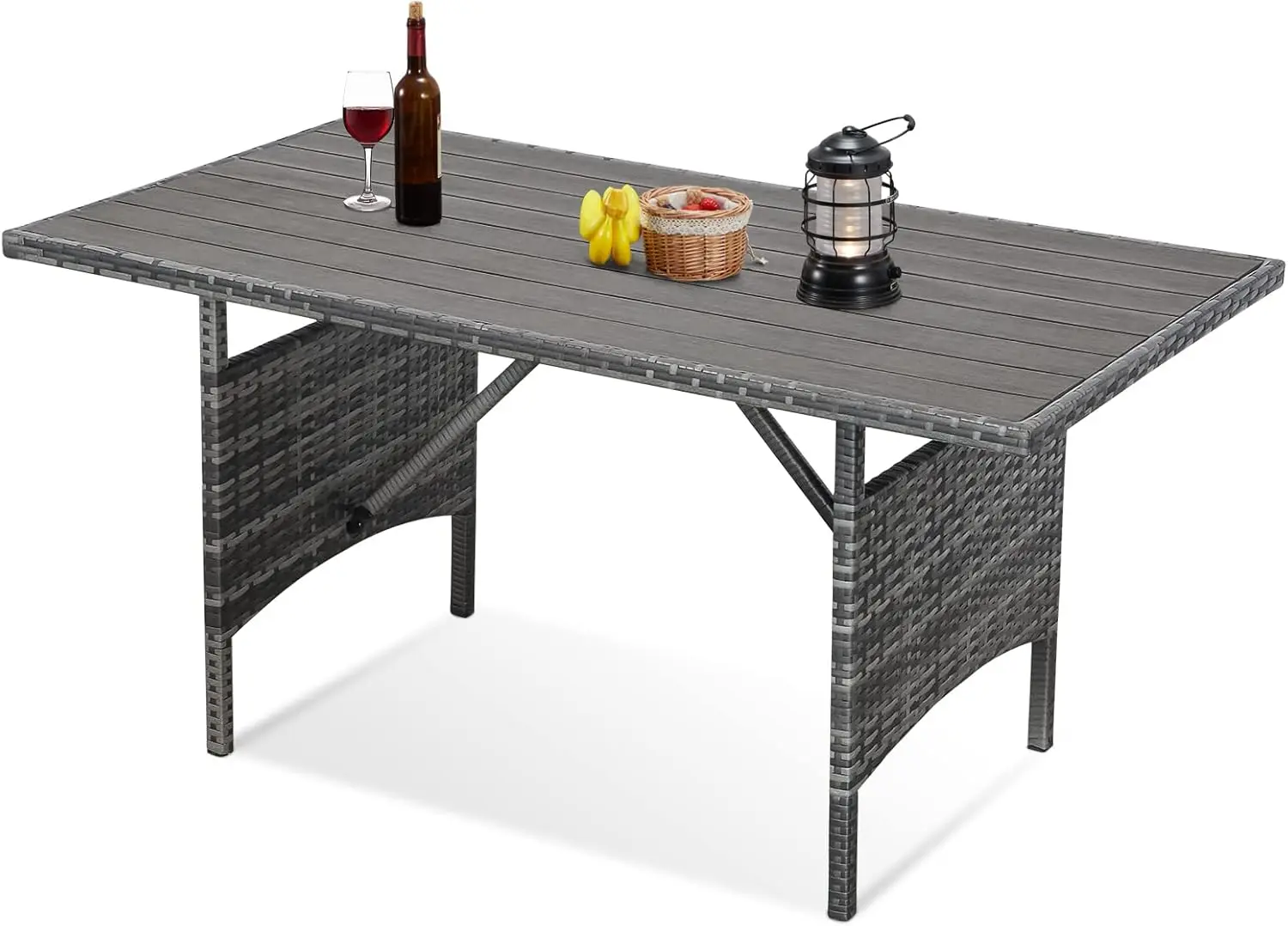 

Wicker Outdoor Dining Table, 54” Metal Frame Table for Patio Furniture or Indoor (Grey)