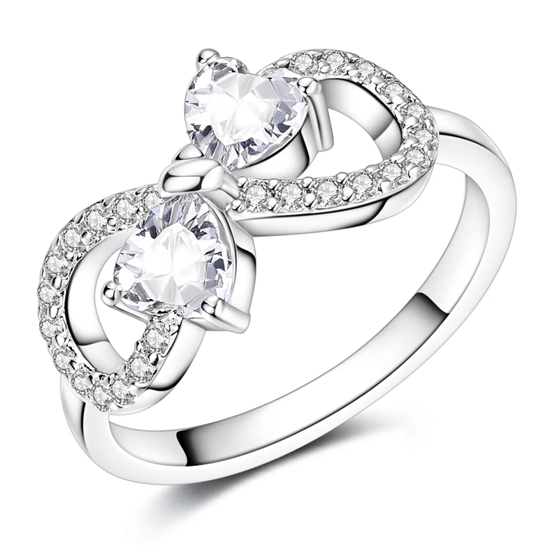 Original 925 Sterling Silver Sparkling Eternal Bow Ring For Women Girls Jewelry Birthday Anniversary Gifts