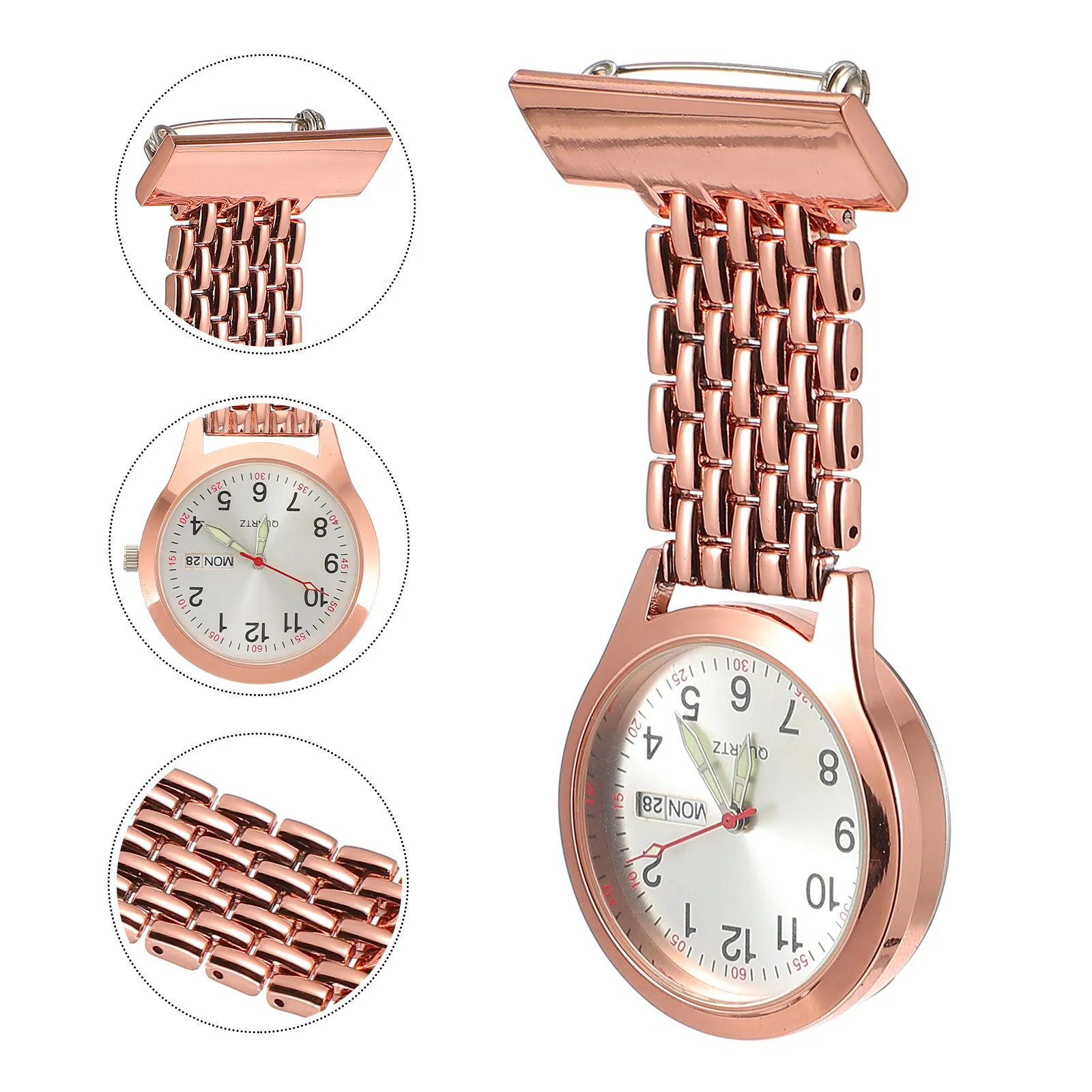 1-個ナース懐中時計プレミアムステンレス鋼発光ダイヤルクリップオン看護時計医師看護師ヘルスケア用