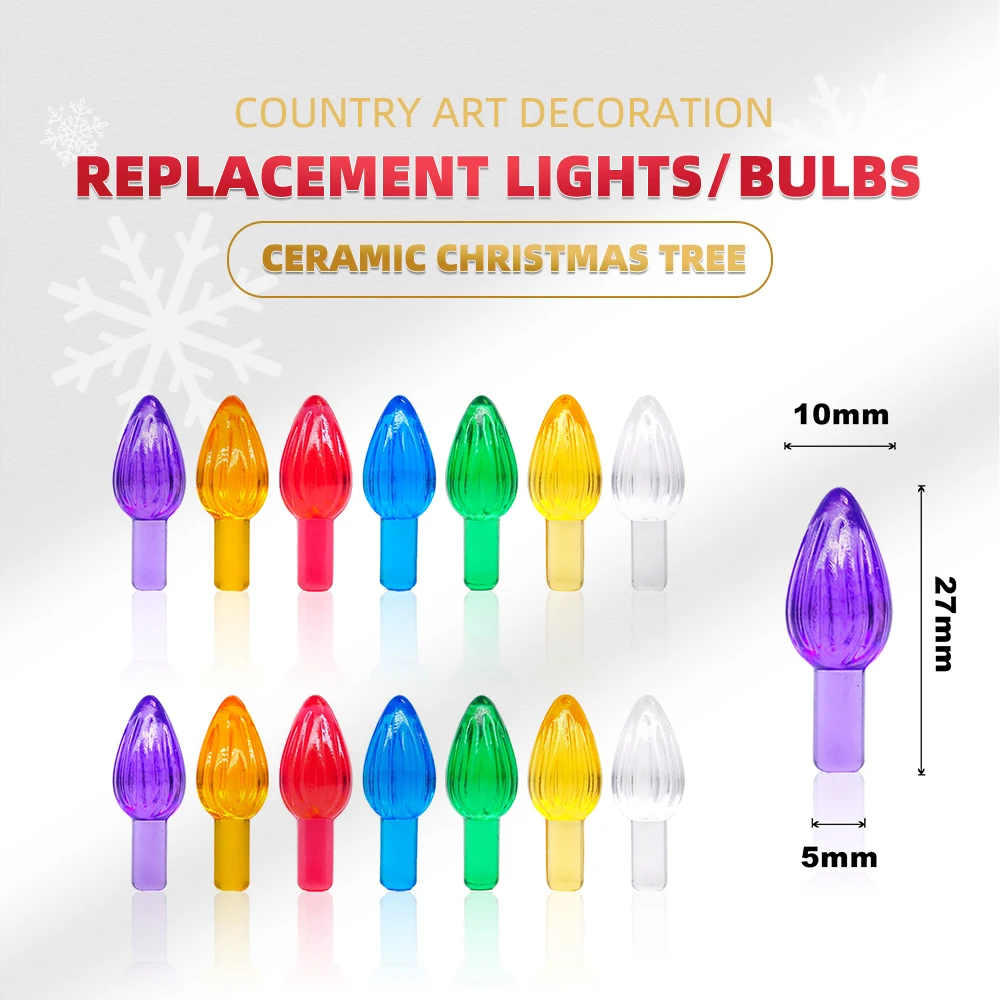 50pcs Ceramic Christmas Tree Flame Shape Multicolor Bulb Accessories Ornaments Replacement Bulb for Home Party Decoration Light