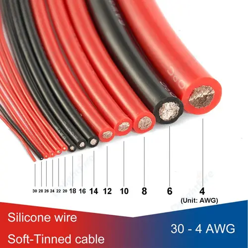 Cable eléctrico de Panel Solar, Cable de silicona resistente al calor rojo y negro, calibre 24 22 20 18 16 14 12 10 8 6 4 awg para batería de coche