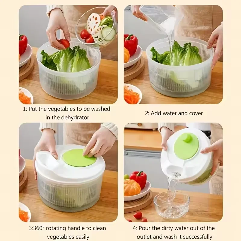Multifunctional Household Manual Vegetable Dehydrator - Salad Spinner with Fruit, Lettuce Drain Basket | Home Kitchen Gadgets