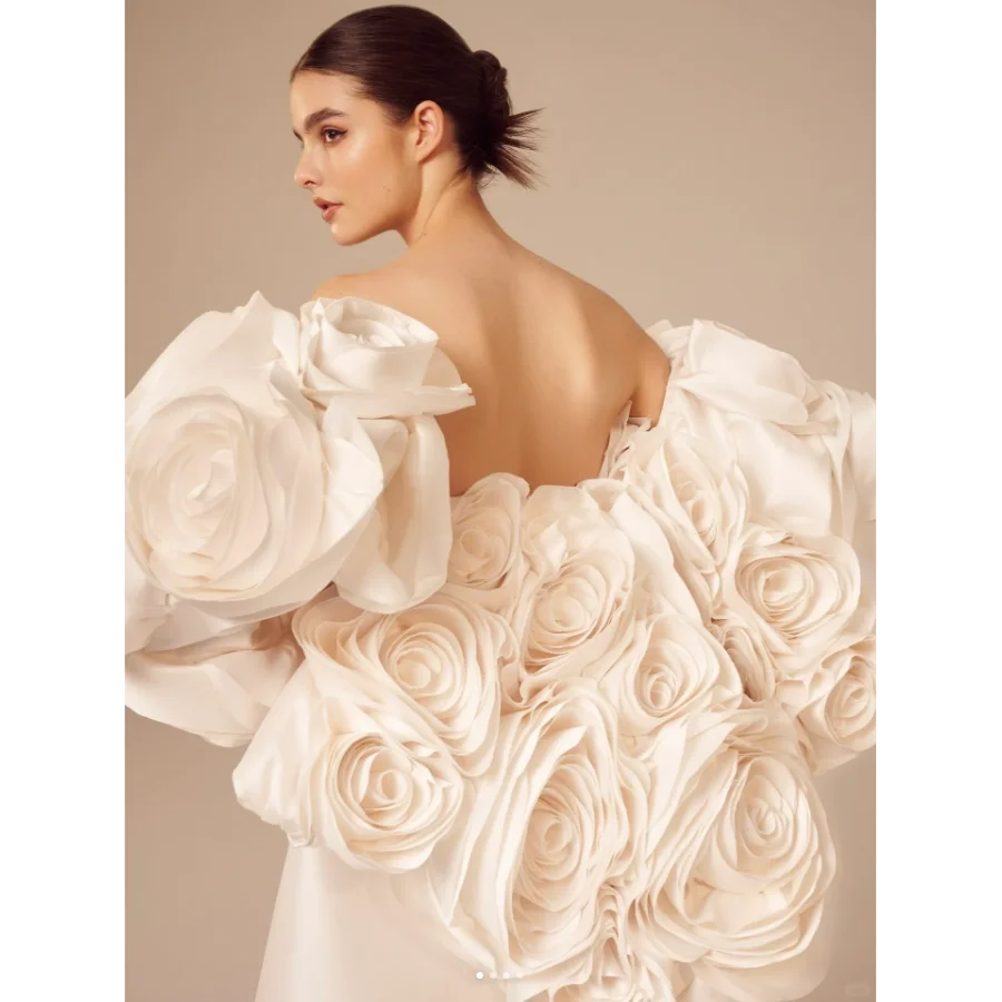 Prachtig met mantel zeemeermin prom trouwjurk ruches 3D bloemen ivoor Dubai Arabische bruidsjurken bruidsjurken