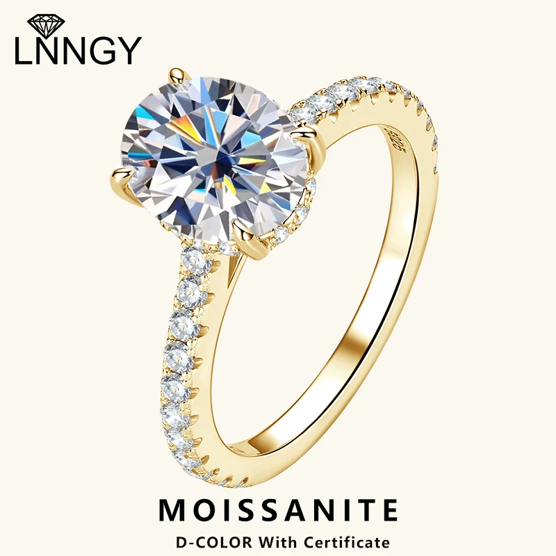 Lnngy Spakling 8x10mm Oval Moissanite Solitaire Ring Bague Argent 925 Sterling Silver Engagement Rings for Women Jewelry Gifts