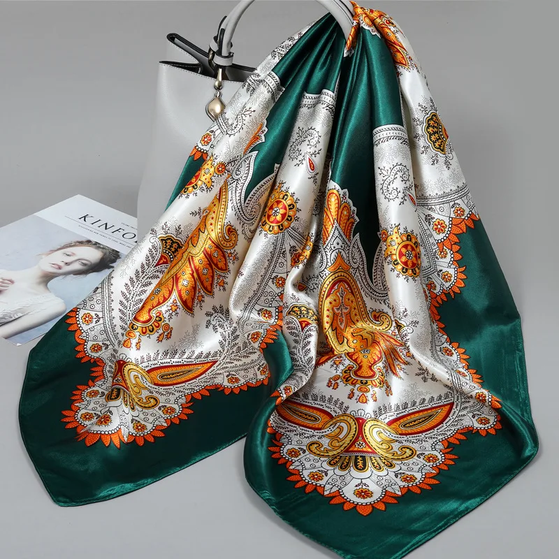 

Маленький шелковый платок для женщин, большой квадратный платок, марлевый платок для весны, осени и зимы, в сочетании с рубашкой, для женщин среднего возраста, тонкий квадратный платок 90×90 см.