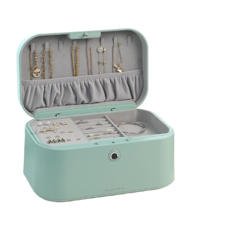 

Treasure Box Jewelry Box Fingerprint Password Box Earrings Double Necklace Ring Gold Storage Cabinet