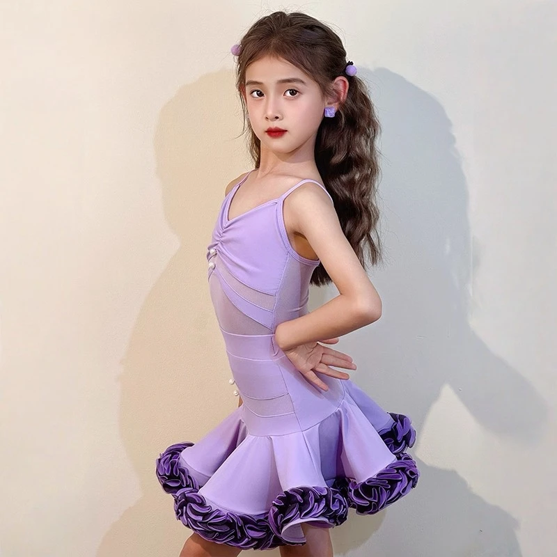 

Детский костюм для латинских танцев для девочек по индивидуальному заказу, комплект для выступлений, бальное платье, стандартное платье с бахромой, юбка с кисточками faldas