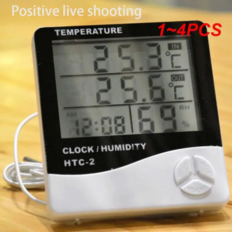 1~4PCS LCD Electronic Digital Temperature Humidity Meter Thermometer Hygrometer Indoor Outdoor Weather Station Clock HTC-1 HTC-2