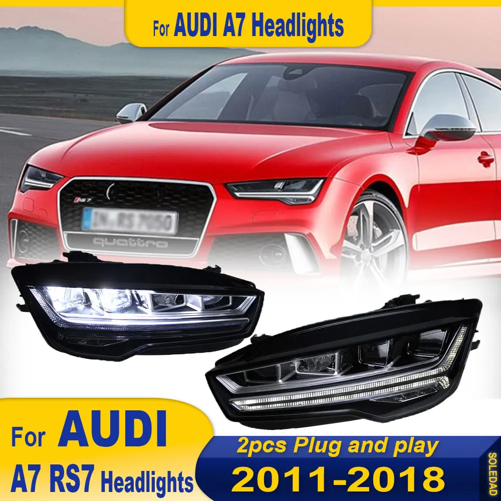 Pair Car Accessories HeadLamp for Audi A7 Headlights 2011 2012 2013 2014-2018 RS7 LED Headlight DRL Dynamic Signal High Low Beam