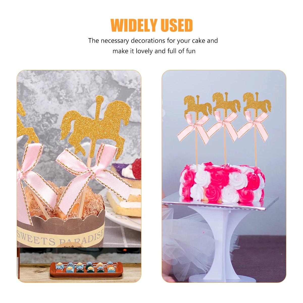 

50pcs Cake Picks Carousel Horse Decorations Birthday Carousel Horse Cake Pick Party Supplies Cupcake Toppers Dessert Food Grade
