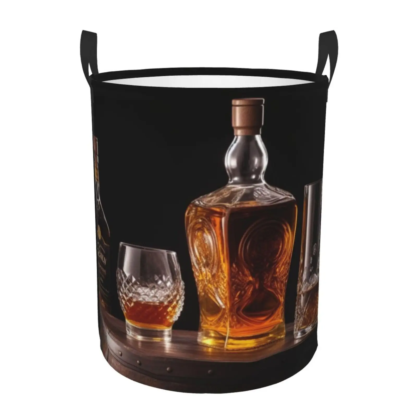 

Whisky Beer Pictures print Circular Hamper Waterproof Storage Bin Organizer Basket Laundry Hamper With Handles For Clothes Toys