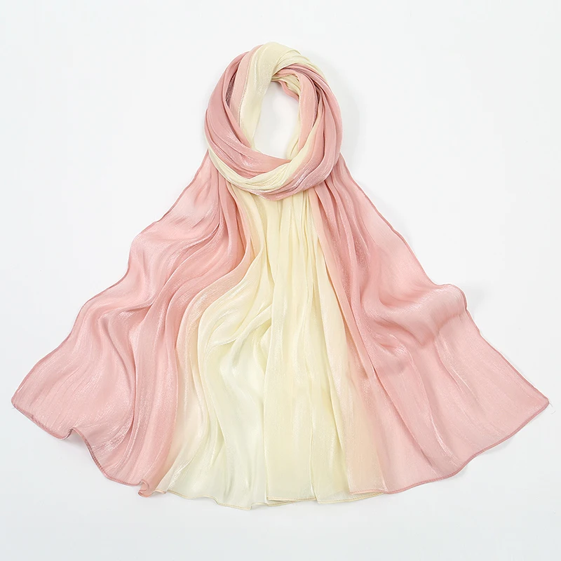Luxury Satin Silk Hijab Scarf Chiffon Gradient Wrinkled Shawls Women Muslim Hijab Premium Yarn Scarf Islam Turban Ramadan