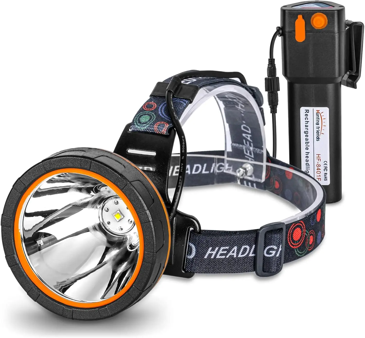 

Rechargeable Waterproof Hunting Headlamp - High Lumen LED Headlight for Outdoor Fishing Camping