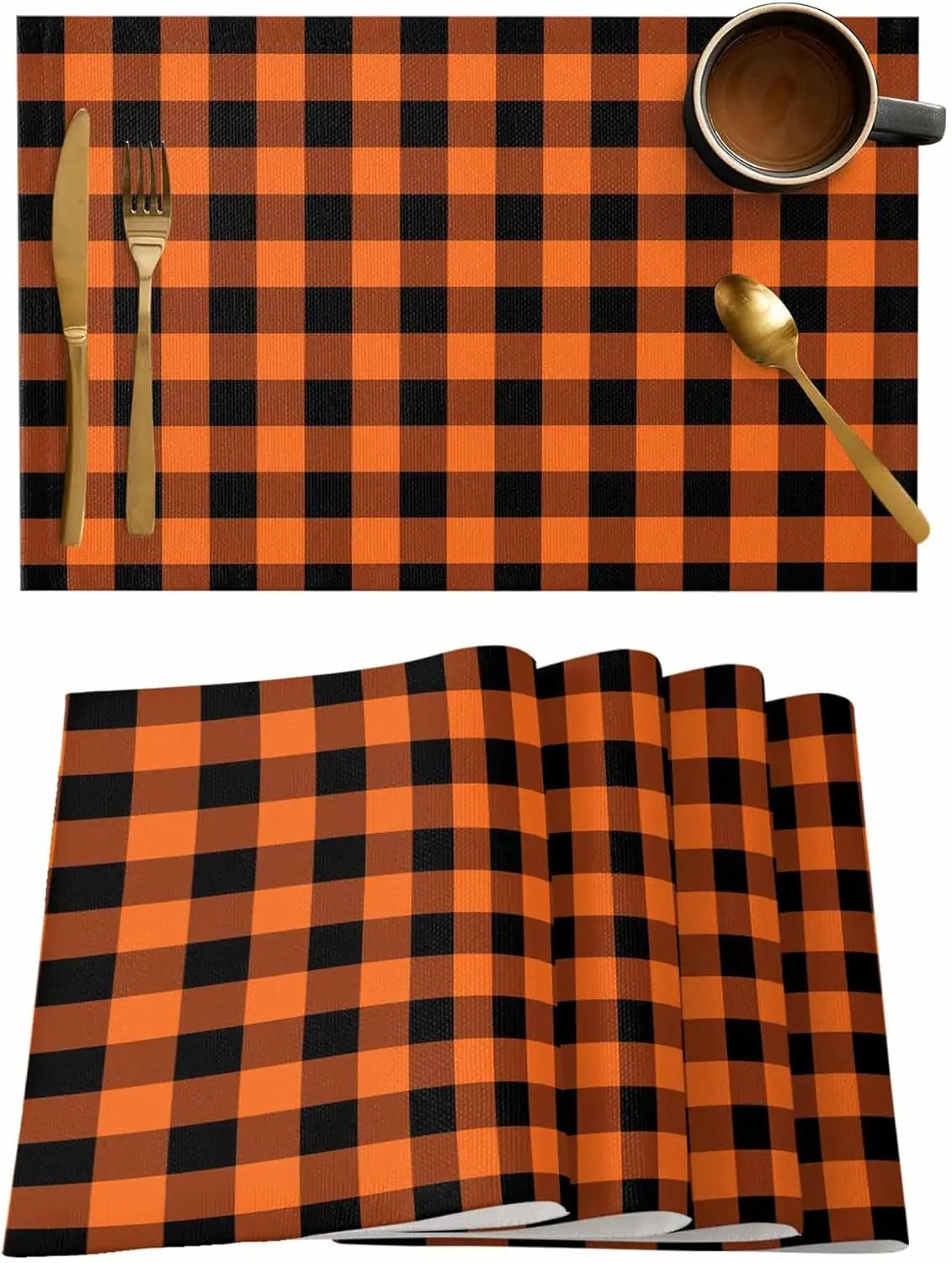 

Хэллоуин оранжевый коричневый буйвол плед льняные салфетки набор обеденный декор моющиеся салфетки для стола украшения на Хэллоуин