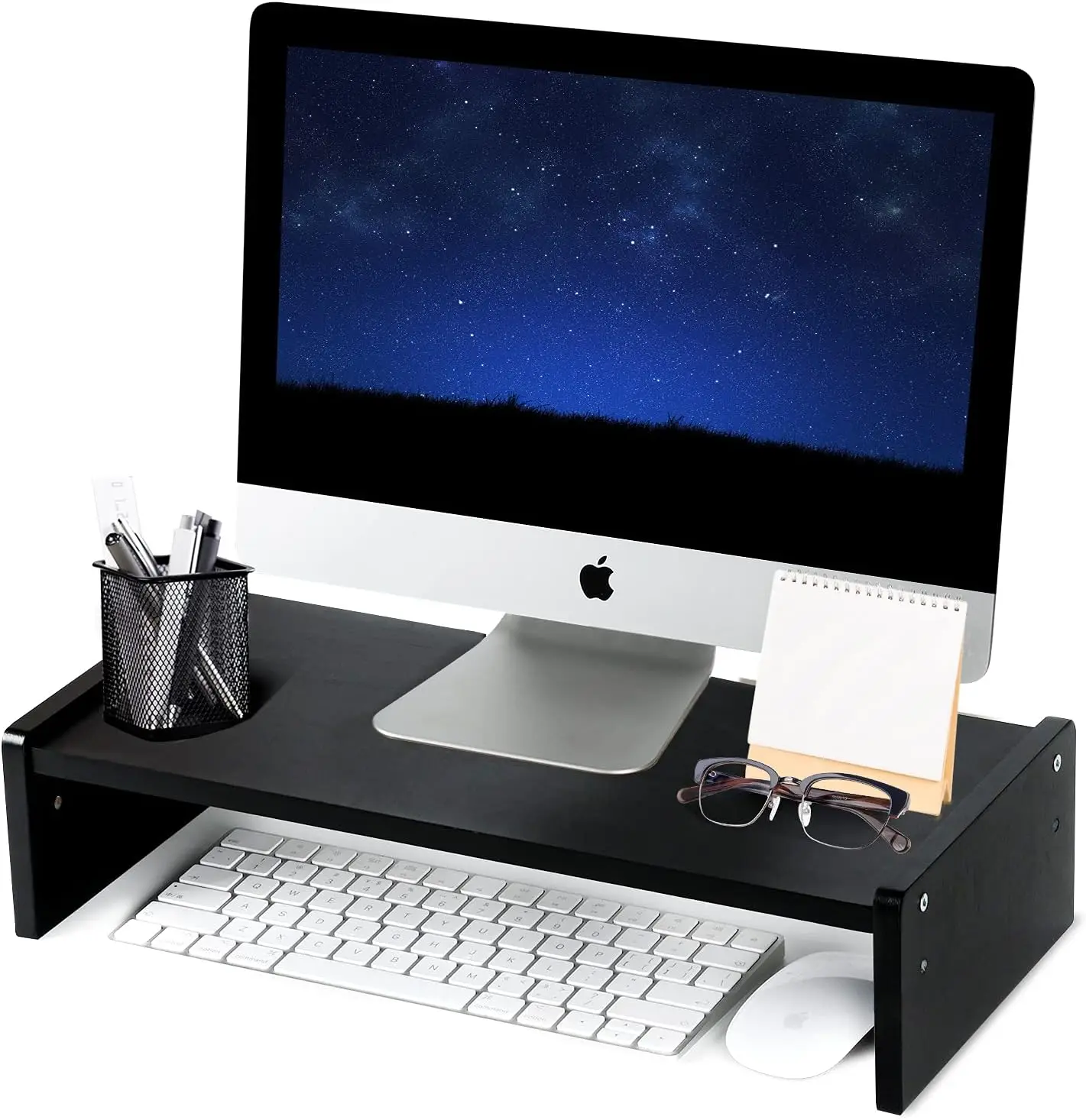 Solid Wood Monitor Stand Riser with 2 Adjustable Heights, 15.8 Inch Computer Riser for Home & Office