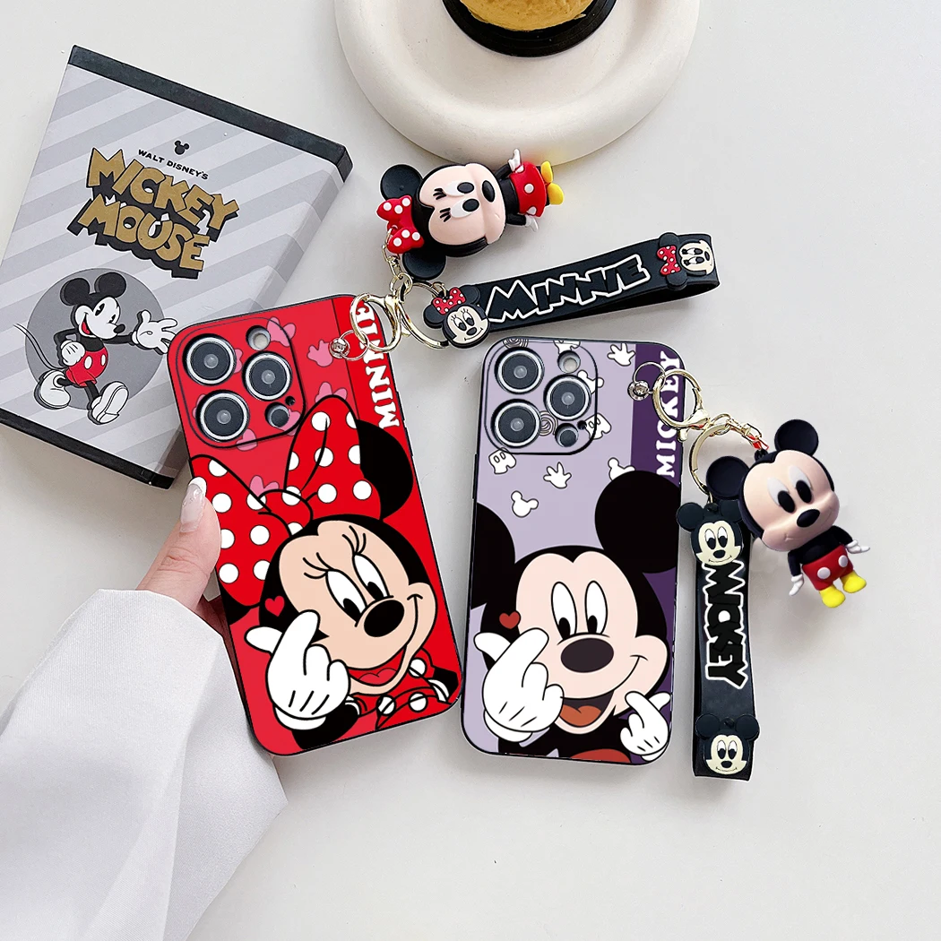 Cartoon Mickey Minnie Handy hülle für Huawei Mate 10 Lite 20 30 50e 60 Pro Plus Armband mit Spielzeug Schlüssel anhänger Armband Abdeckung