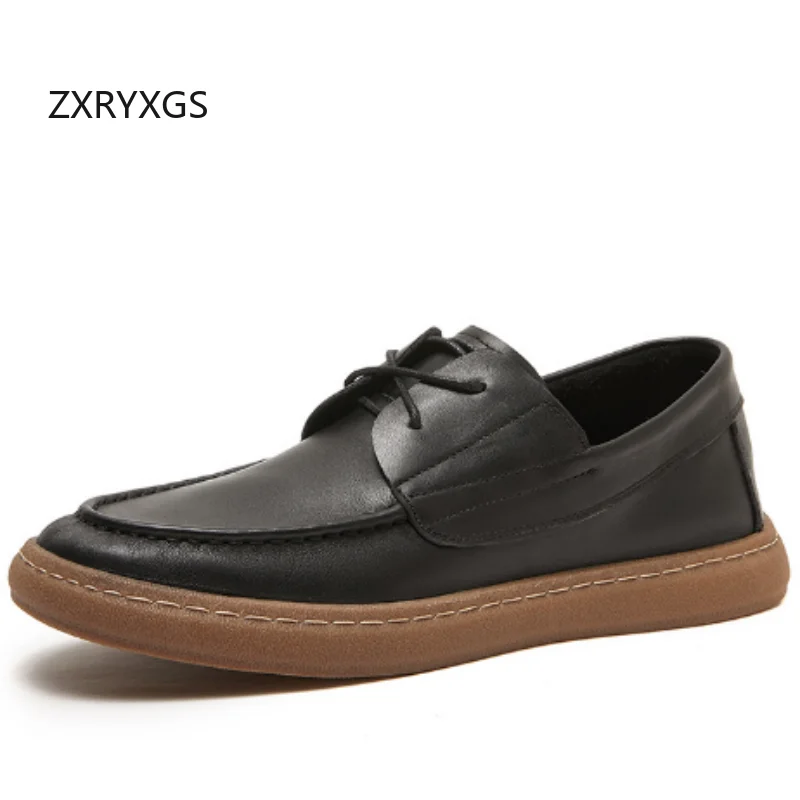 

ZXRYXGS Мужская обувь премиум-класса из натуральной кожи в британском стиле, новинка 2025, весенние повседневные кроссовки на шнуровке, мужская трендовая обувь на плоской подошве