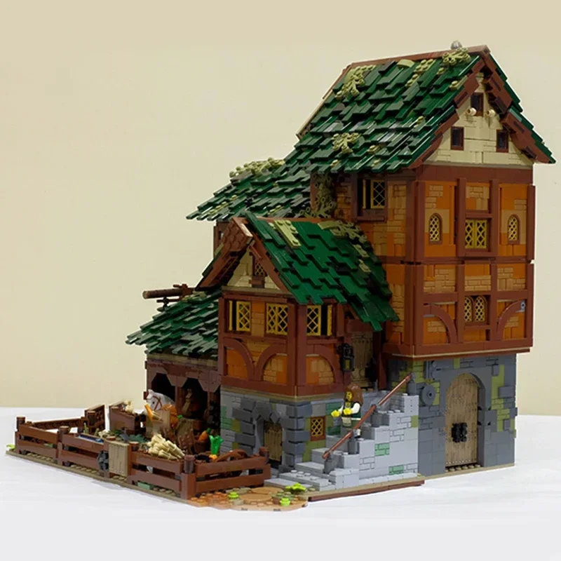 Moc blocos de construção modular medieval celeiro tijolos técnicos diy montagem brinquedos construção para crianças presentes do feriado