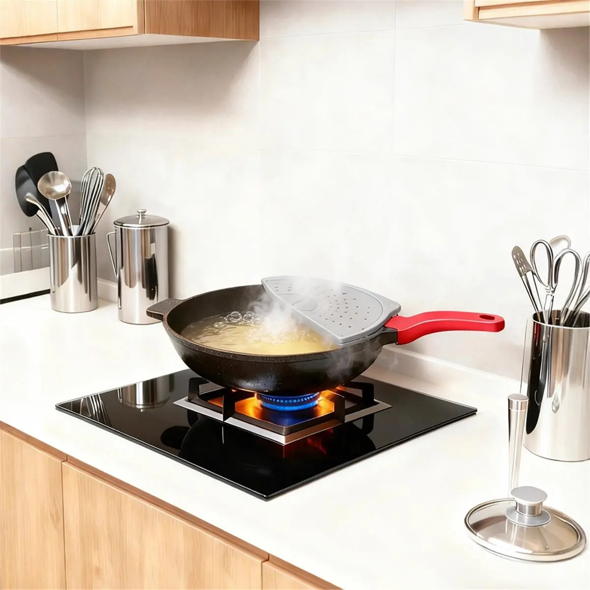 ABZT Silicone Splatter Screen for Frying Pans 10, 11, 12 Inch - Foldable, Dishwasher Safe