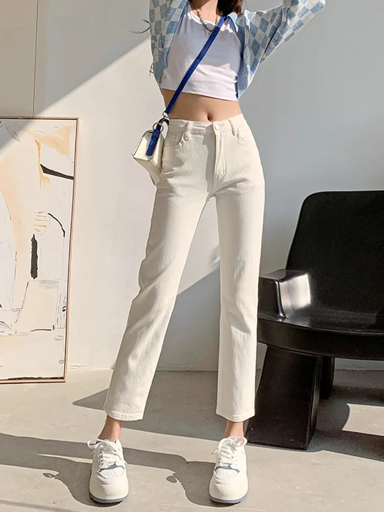 

Slim Fit High Waist Nine-Piece e Tube Jeans Women's Summer Thin New Straight Leg Jeans Casual Sle Zipper Closure Cotton