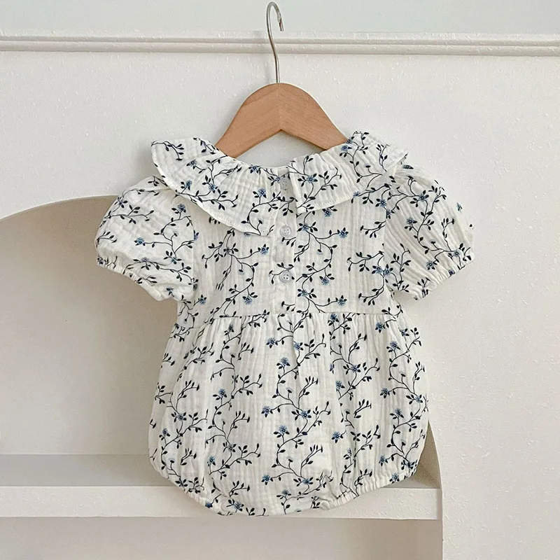 2024 New Summer Infant Baby Girl Bodysuits Short Sleeved Cotton Print Newborn Baby Girl Jumpsuit 0-24M Baby Girl Clothing