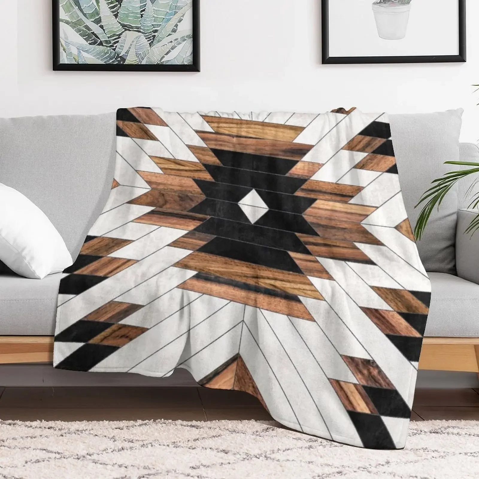 Urban Tribal Pattern No.5 - Aztec - Concrete and Wood Throw Blanket Warm Napping Blanket for Office Couch Bed