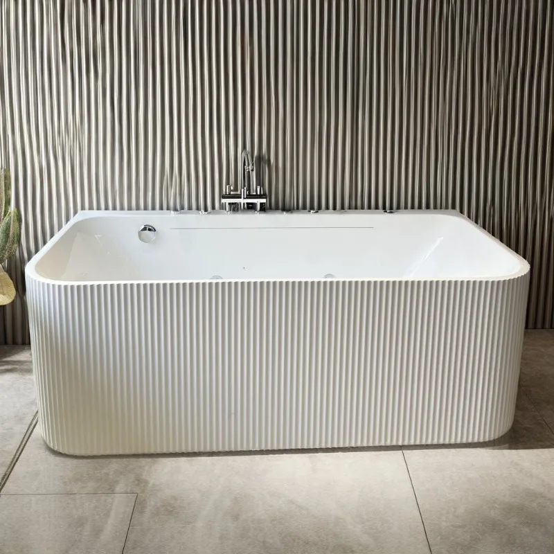Modern indoor white whirlpool tub with hydromassage portable and apron mount, including new trend bathroom faucets